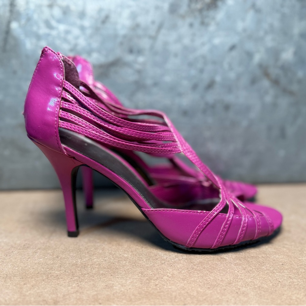 Elle Women's Fuchsia Pink Open Toe Zip Back Sandal 2.5" Heel Size 10 AB 224